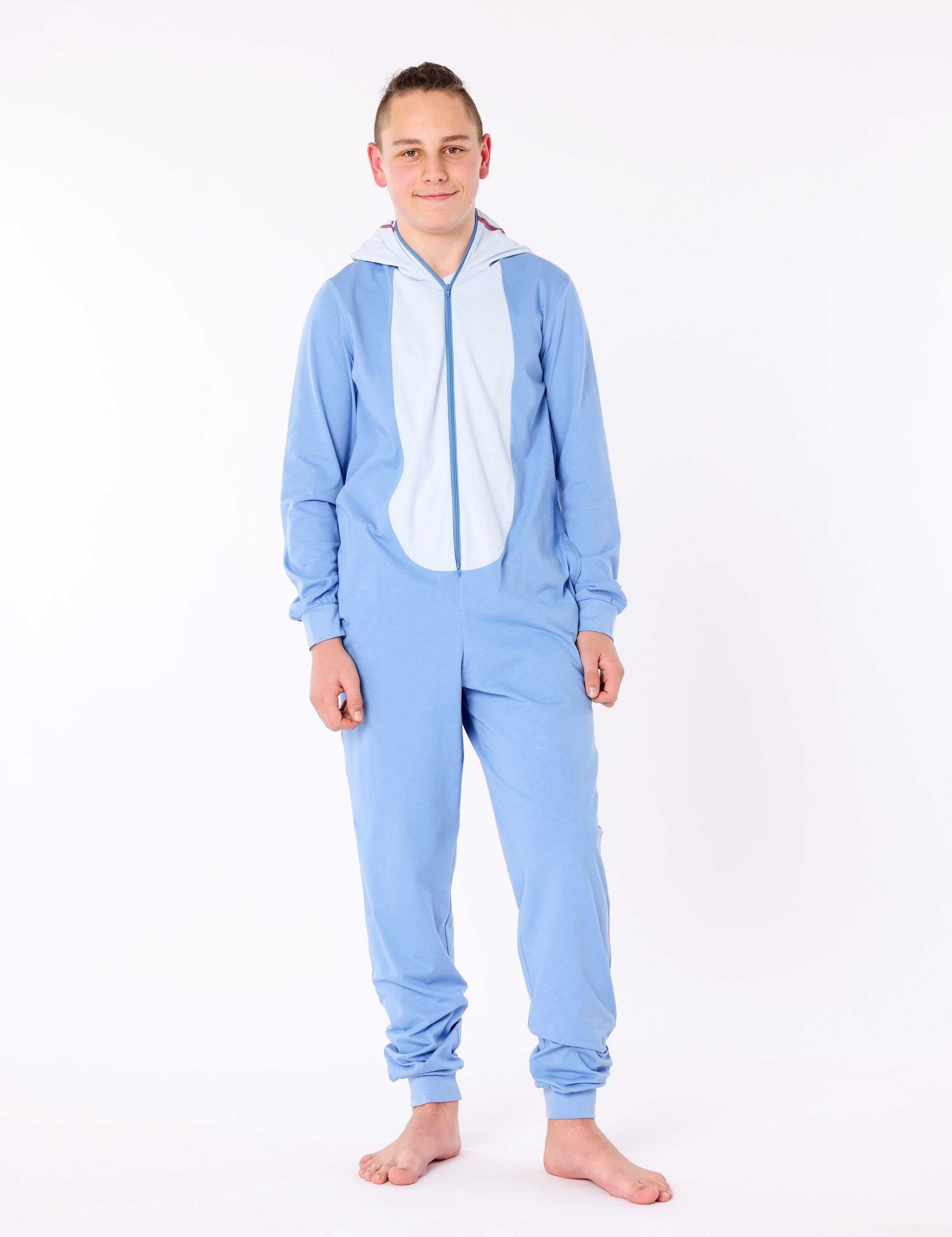 Jungen Hai Ladeheid mit Blau Schlafoverall Baumwolle LA40-240 Tierkostüm Schlafanzug Kapuze ohne aus