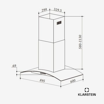 Klarstein Deckenhaube Serie CGCH3_Colette_90SS Colette, Dunstabzugshaube Inselhaube Abluft Umluft LED Touch