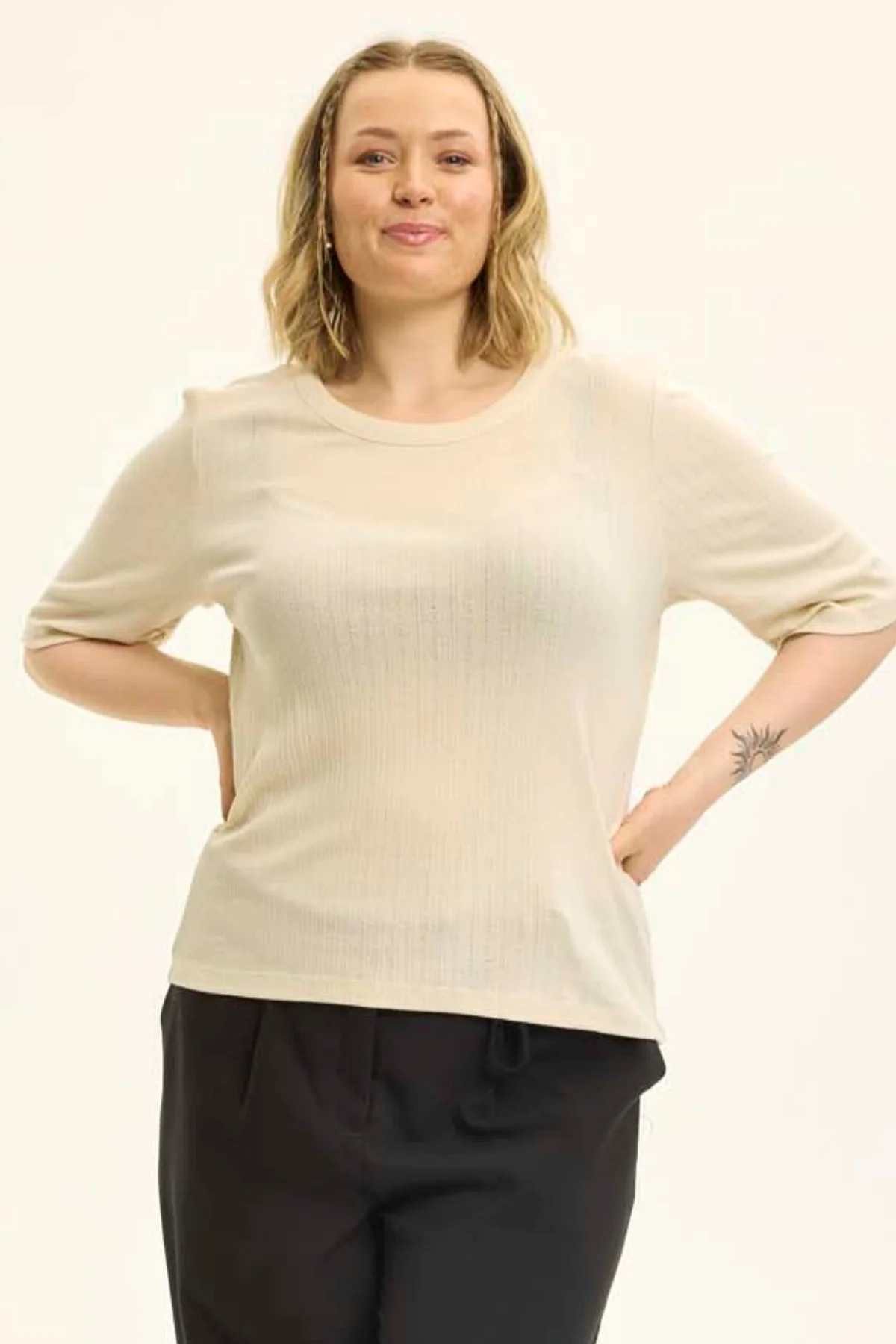 Anyday T-Shirt Elegantes Pointelle‑T‑Shirt aus Baumwolle/Modal Pointelle Muster