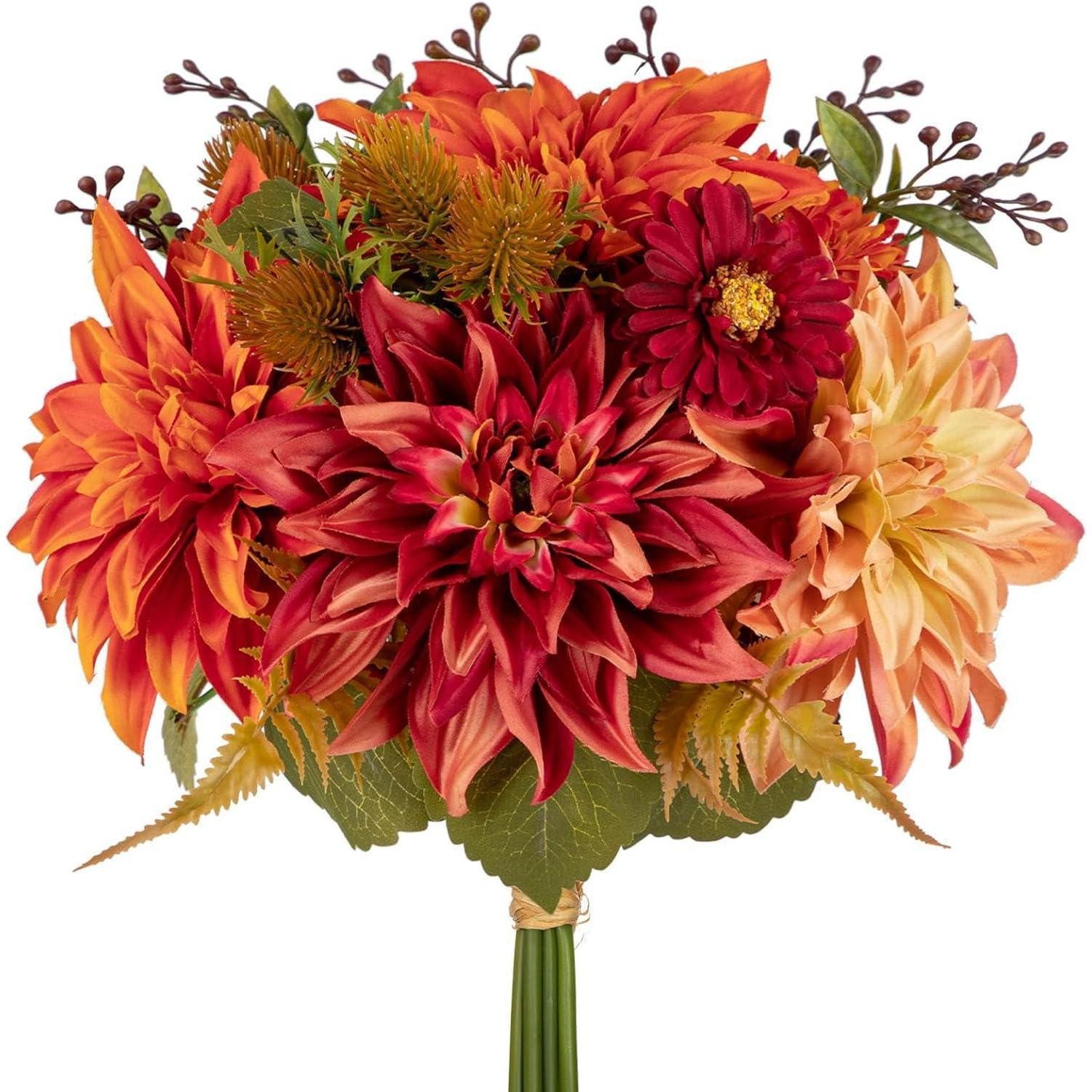 Kunstblumenstrauß Kunstblume 2er Set Hortensie Rosenbouquet 30cm Orange Rot, LuxusKollektion
