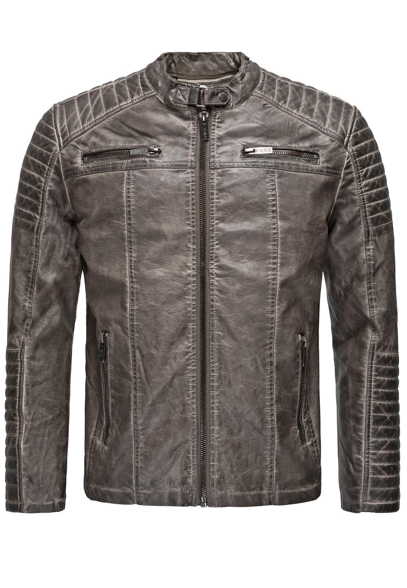 RedBridge Lederimitatjacke Red Bridge Herren Biker Jacke Kunst- Lederjacke Bikerjacke Grau