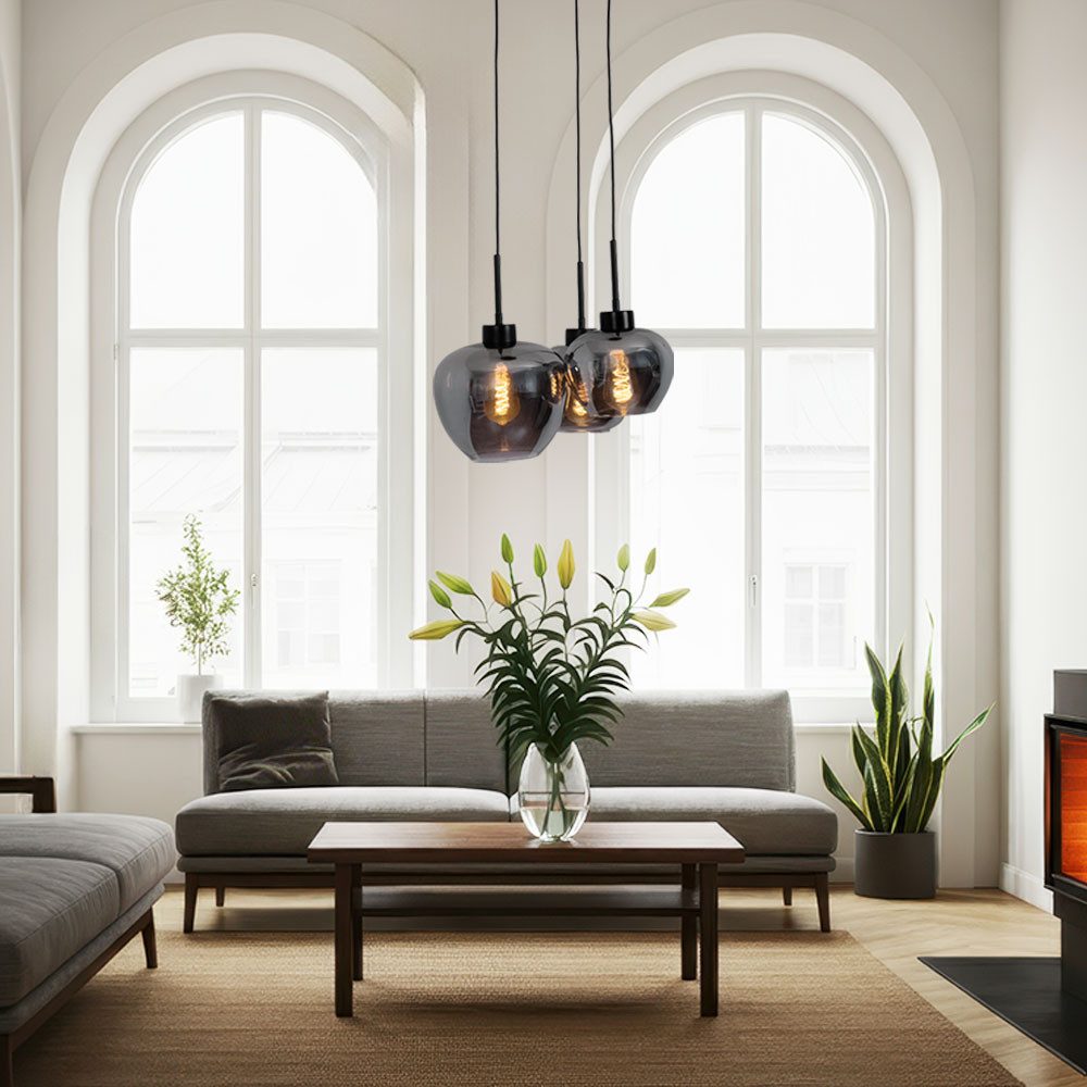 GLOBO LIGHTING LED-Hängeleuchte, Leuchtmittel inklusive, Warmweiß, Pendelleuchte schwarz Rauchglas 3x LED Deckenleuchte Hängelampe