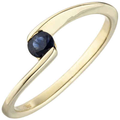 Schmuck Krone Fingerring Ring aus 333 Gelbgold mit Saphir blau, Gold 333