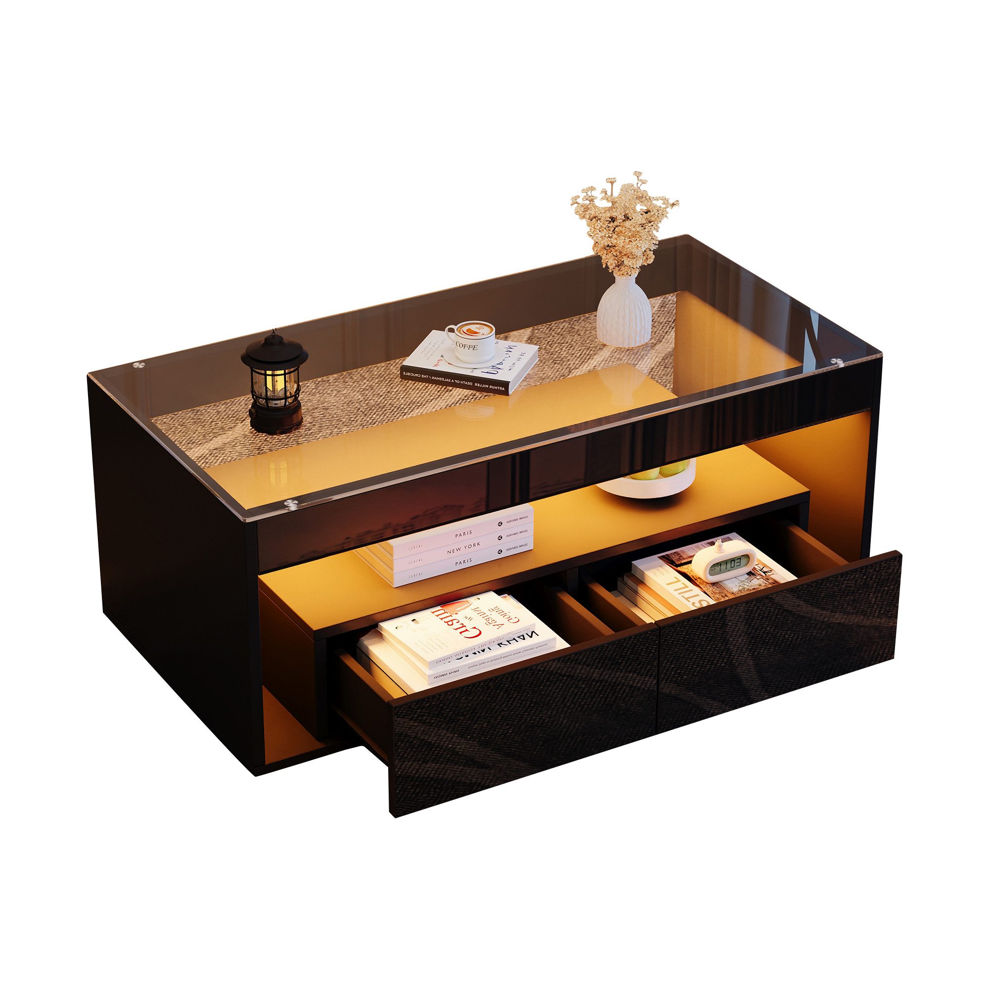 Couchtisch Rechteckiger Sofatisch, mit 16-farbigem LED-Licht