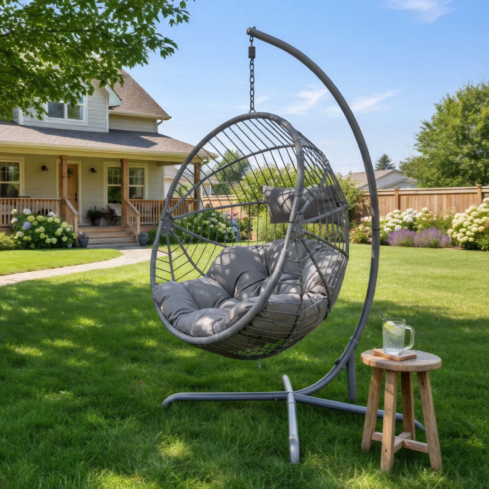 Arebos Hängesessel höhenverstellbar - für Indoor & Outdoor belastbar bis 130 kg, Freistehender Hängesessel im Rope-Design, 360° drehbar