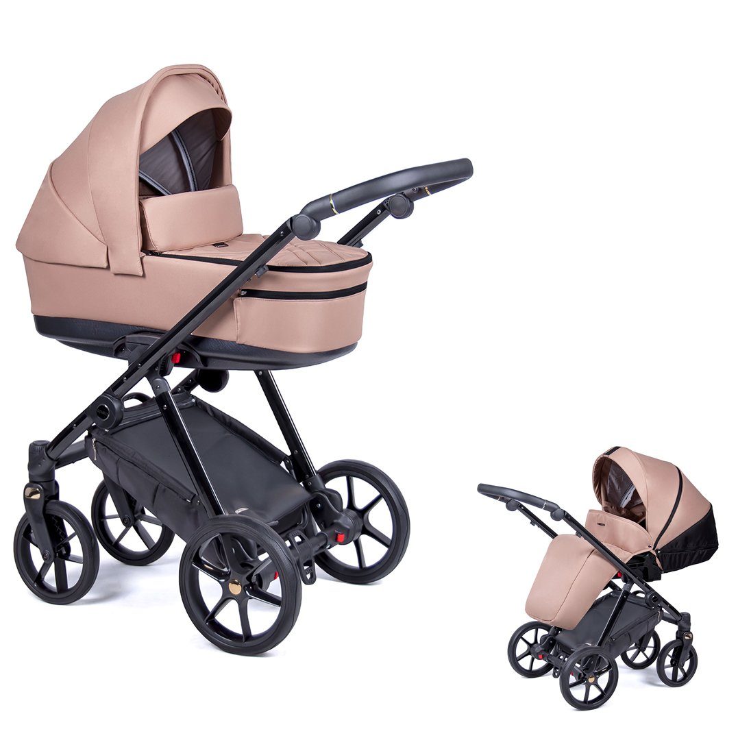 babies-on-wheels Kombi-Kinderwagen 24 in Teile - = 1 Kinderwagen-Set Designs schwarz Gestell Axxis in 2 Beige 14 