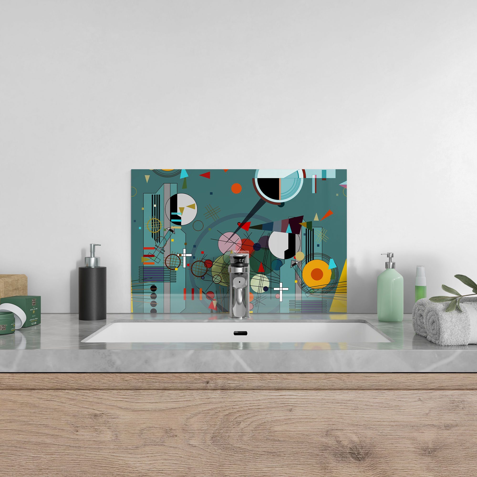 von Badrückwand Küchenrückwand DEQORI Formen', Glas Spritzschutz 'Inszenierung Herdblende