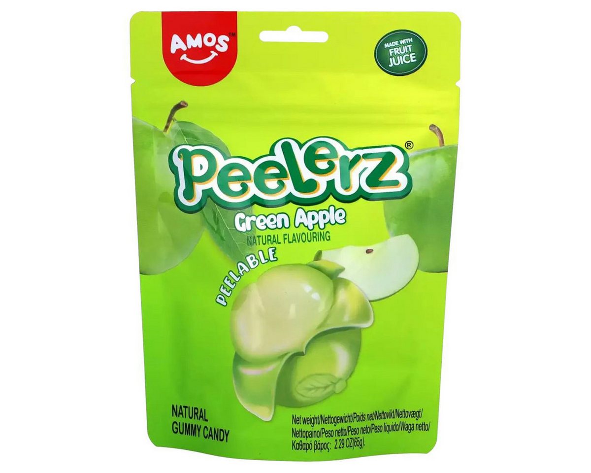 AMOS Süßigkeit, Amos Peelerz Gummies green Apple mit einer fruchtigen Füllung 65g
