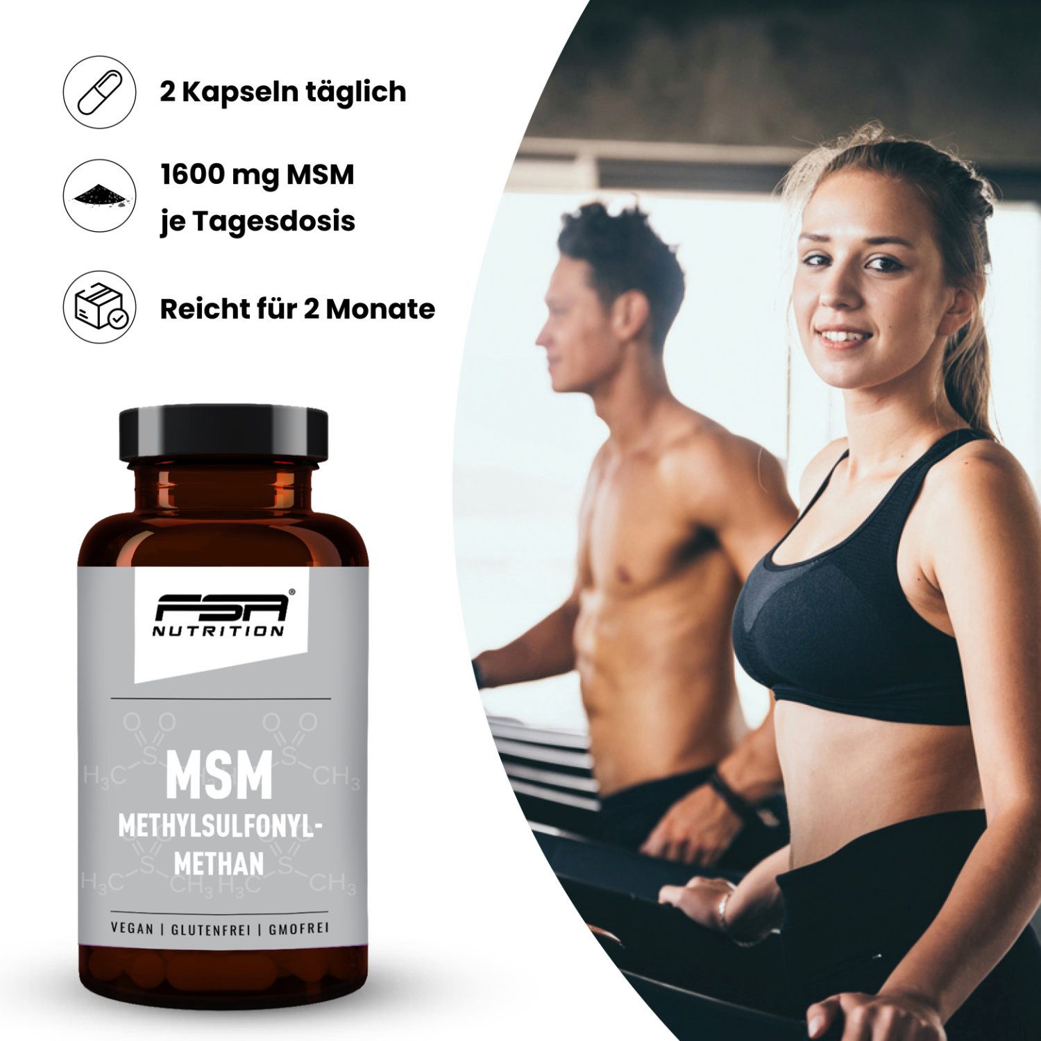 FSA NUTRITION MSM Methylsulfonylmethan im Glas Kapseln, 120 St., 108 g