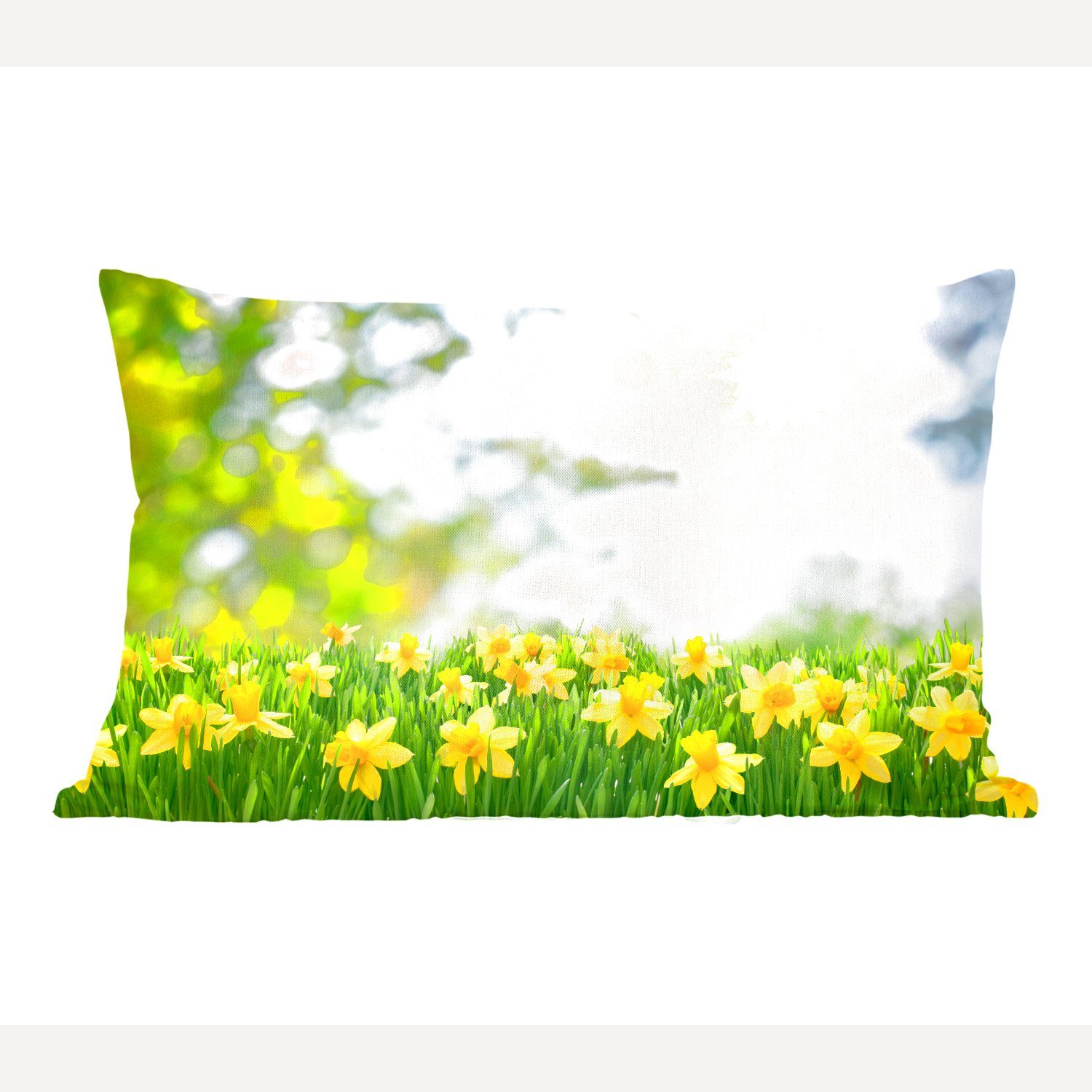 Gelb, Dekokissen Frühling - Füllung, - Wohzimmer Zierkissen, mit Blumen Dekokissen MuchoWow Dekoration, Schlafzimmer