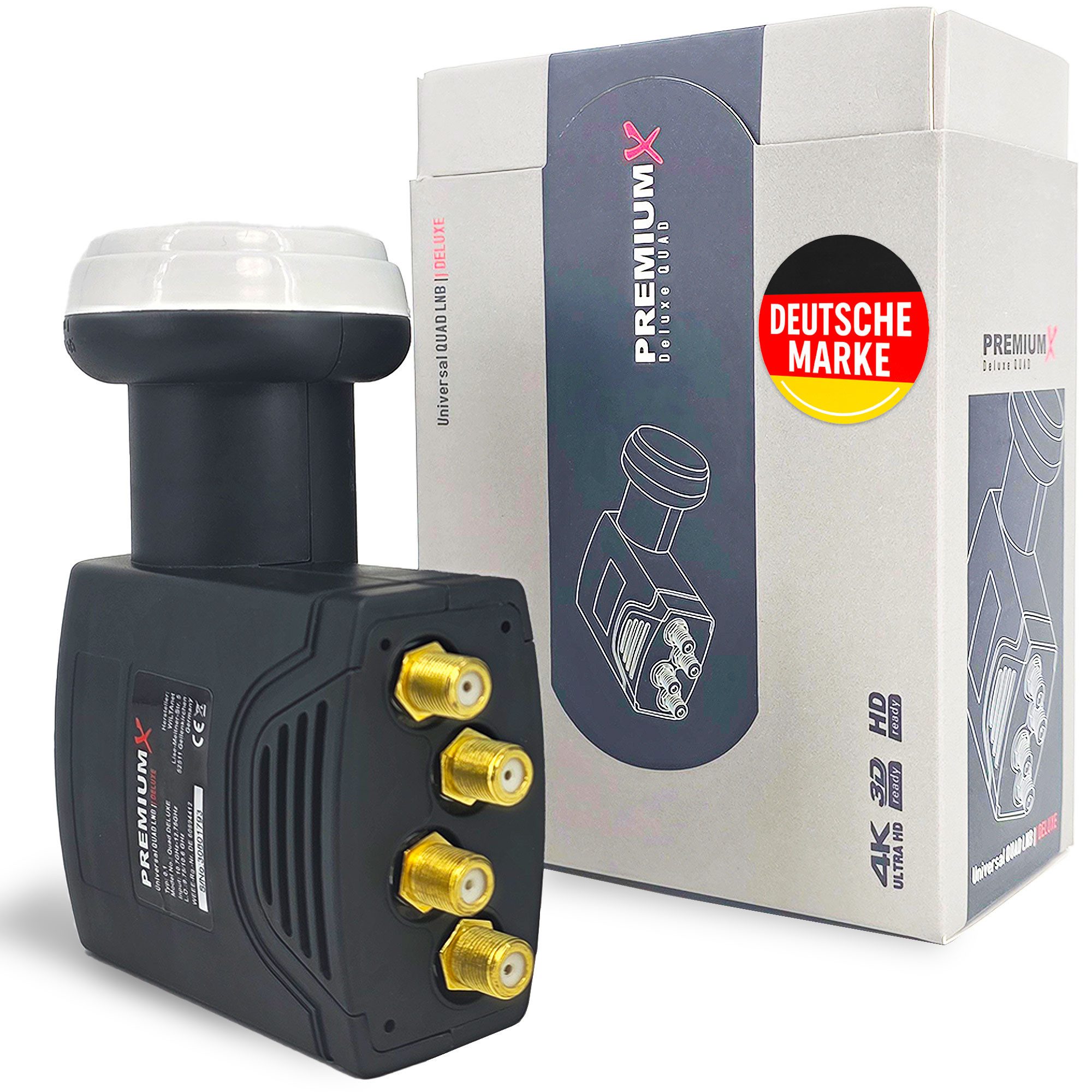 PremiumX Deluxe Quad LNB PLL SAT für 4 Teilnehmer DVB-S2 HD UHD 4K Monoblock-LNB
