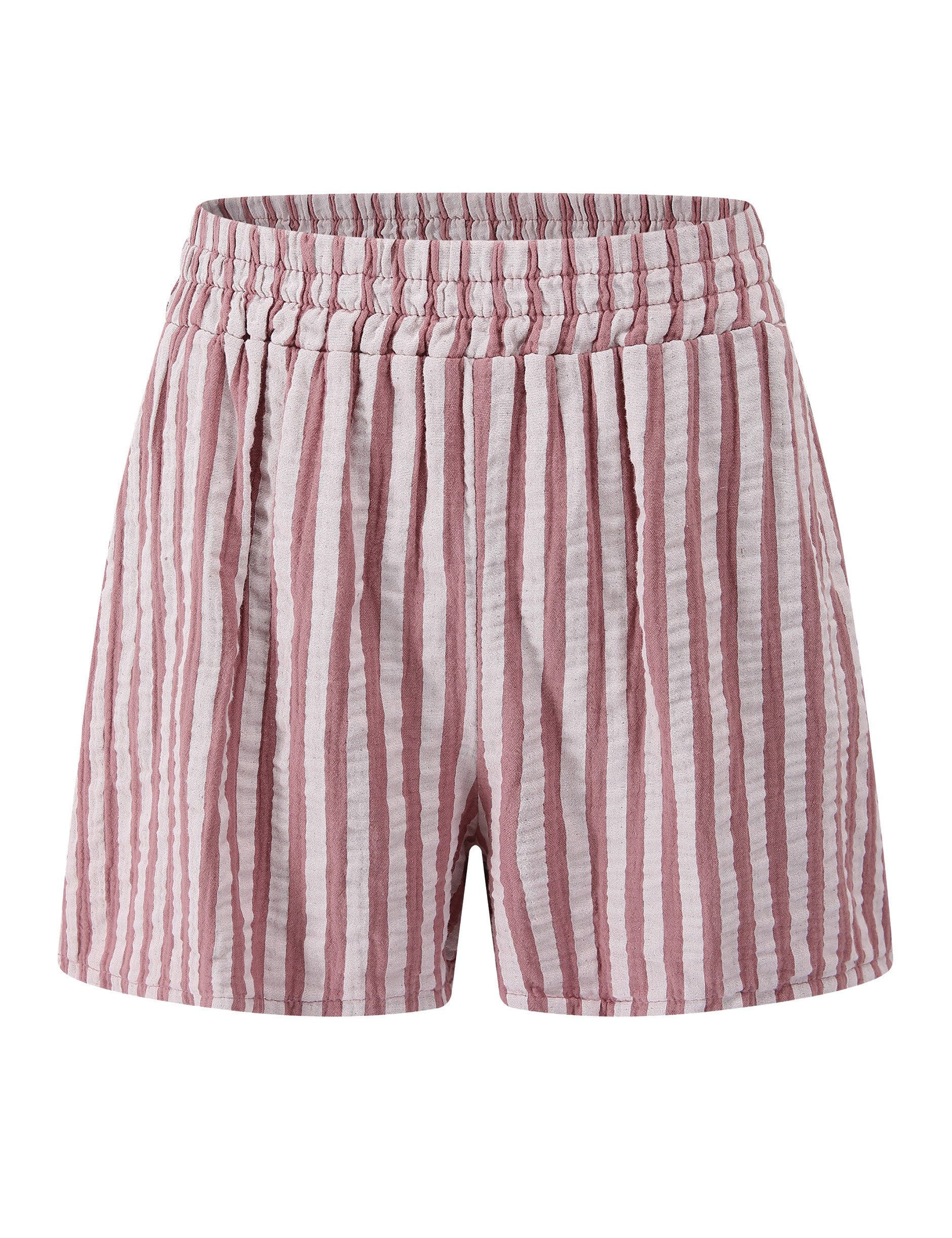 SASSYCLASSY Shorts Musselin Shorts Damen gestreift aus Baumwolle Leichte Musselinhose kurz in Streifenmuster mit Gummibund