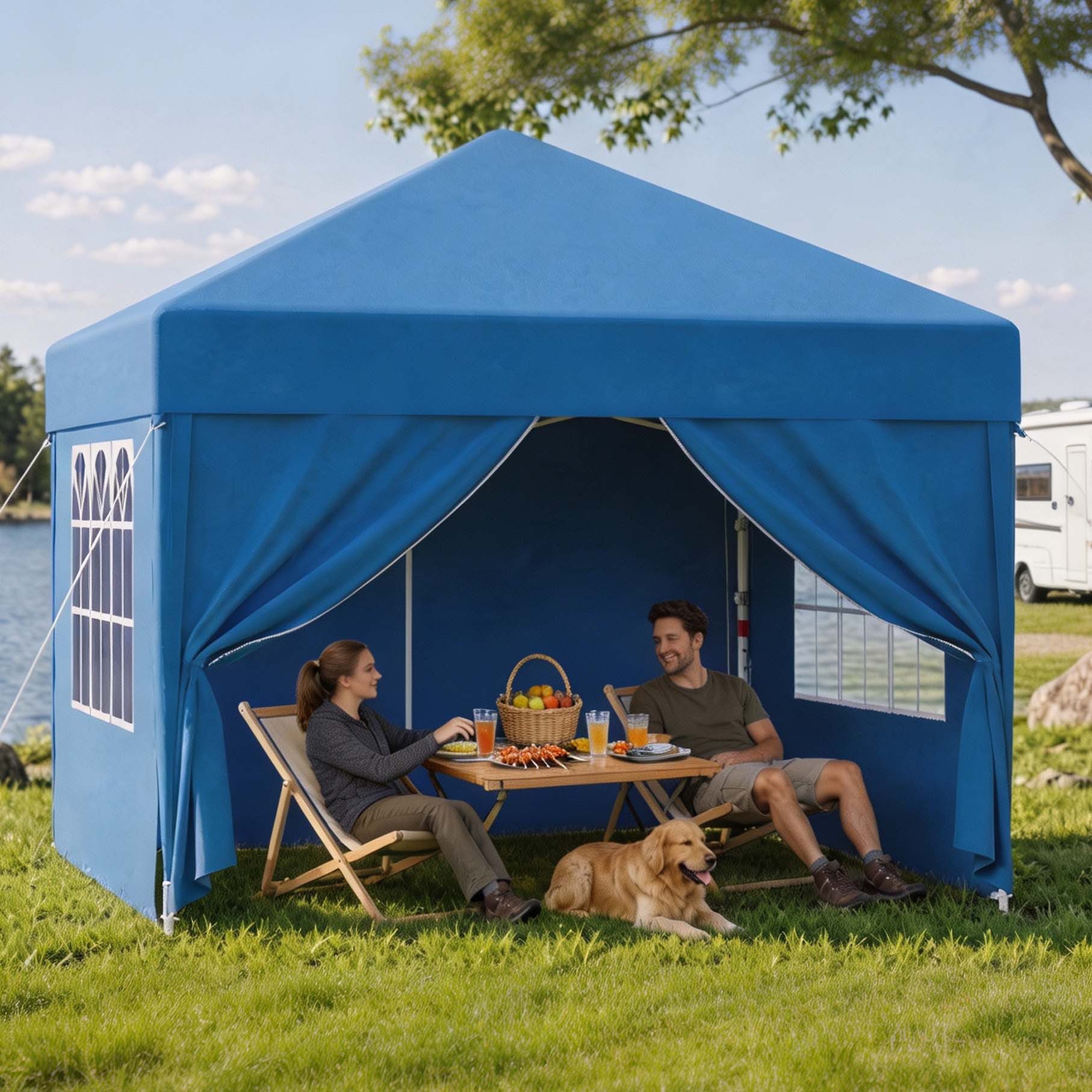 GUNJI Faltpavillon Pop Up Partyzelt 3*3/3*6m Gartenpavillon winterfest und wasserdicht, mit 4 Seitenteilen, 4 Sandsäcke, für Garten Camping