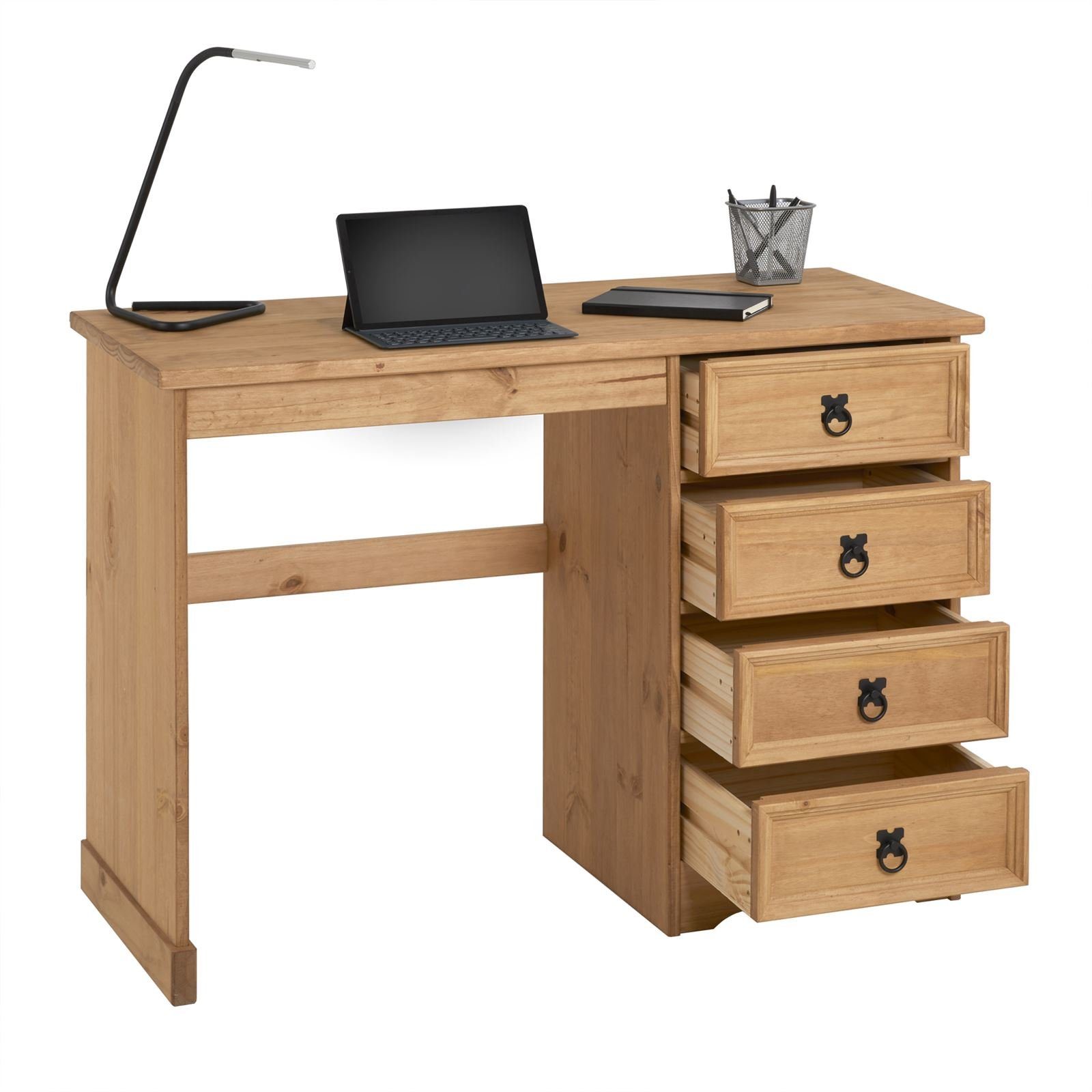 Bürotisch massiv SALSA, CARO-Möbel Computertisch Schubladen mit Schreibtisch Kiefer PC M Schreibtisch