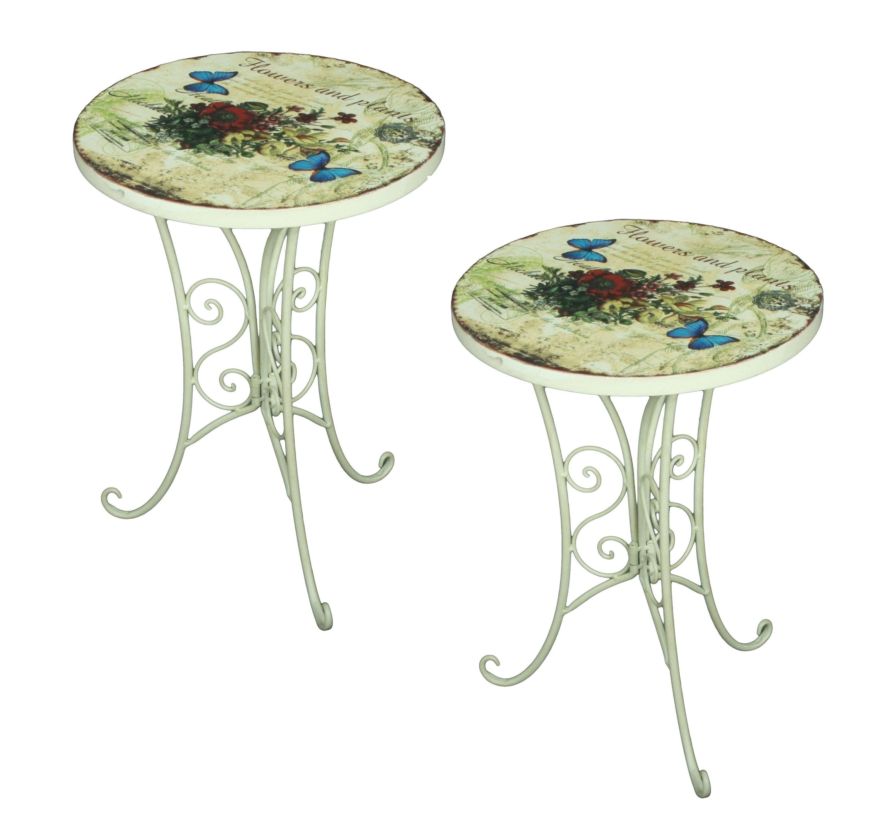 FLORAL Balkonset, Garden Tisch weiß Shabby Pleasure Set rund Vintage 2er Balkon Beistelltisch (2-tlg),