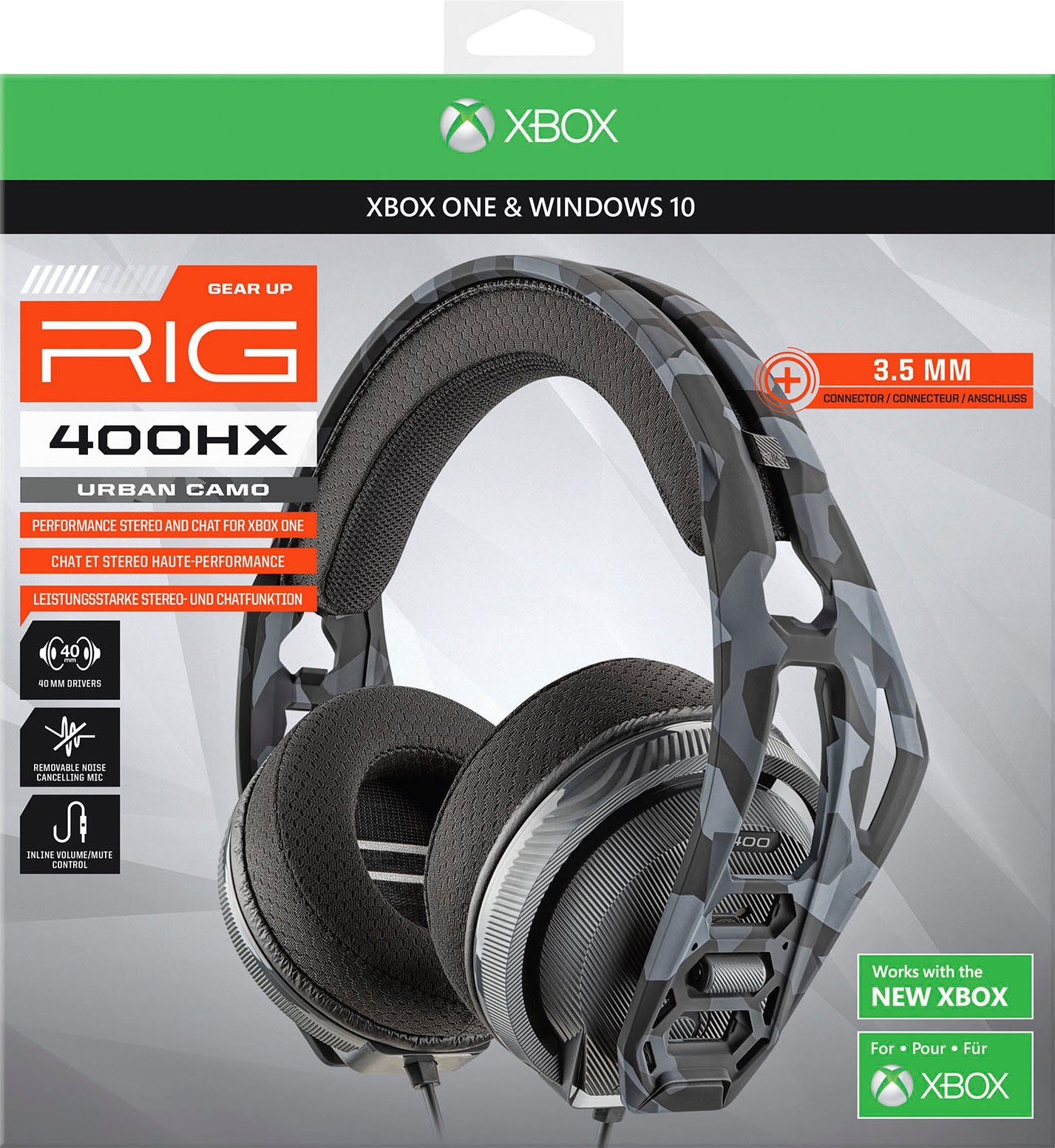 nacon Nacon RIG 400HX Xbox Gaming-Headset Ear, one) Klinke Stereo, Urban-Camo-schwarz, 3,5 abnehmbar, (Mikrofon kabelgebunden, mm PC, Over