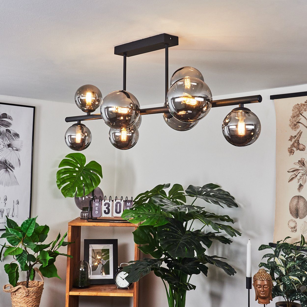 hofstein Deckenleuchte »Isorella« moderne Deckenlampe aus Metall/Glas in Schwarz/Rauchfarben, ohne Leuchtmittel, 3000 Kelvin, mit Schirmen Echtglas, (G9 inkl), 720 Lumen