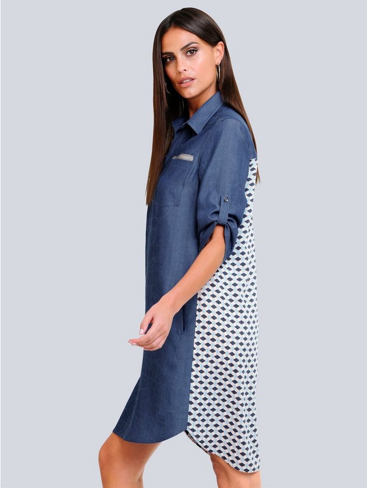 Alba Moda Kleid mit gemustertem Rückenteil in blau