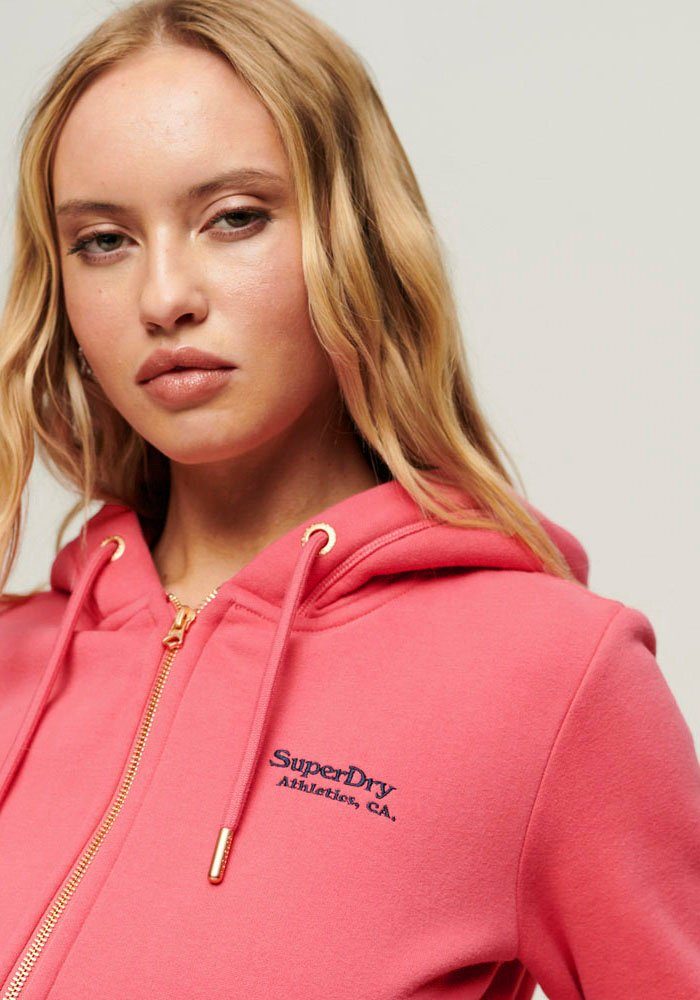 Superdry Kapuzensweatjacke ESSENTIAL LOGO ZIP pink HOODIE camping