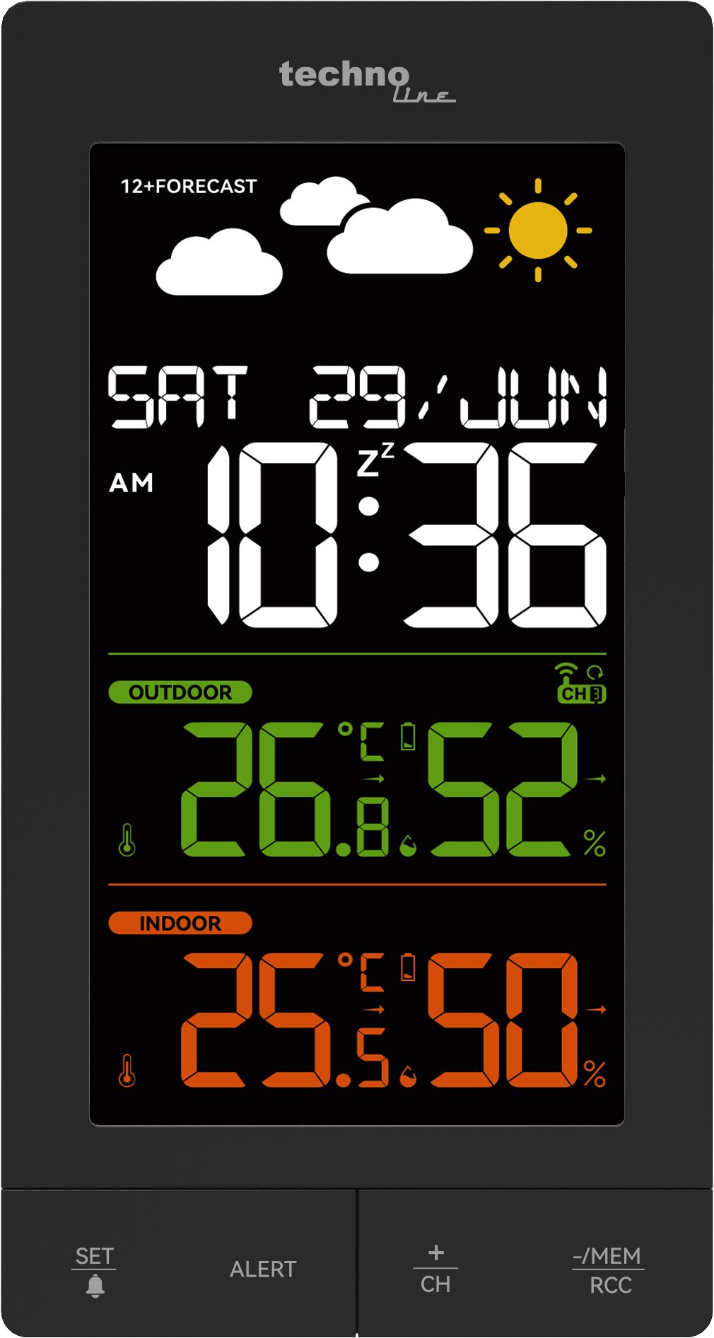 technoline WS 6458 Funkwetterstation (inklusive Außensender, mit Farbdisplay, Funkuhr und Temperaturalarme)