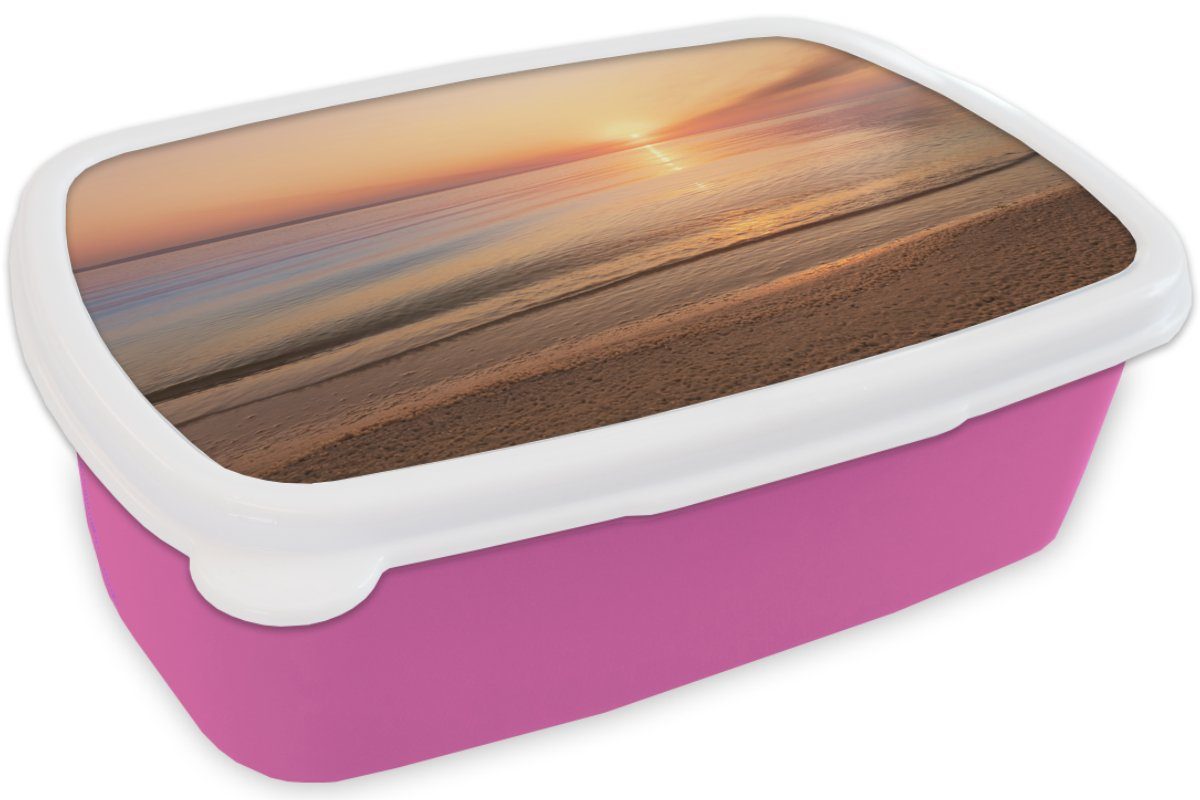 Meer Kunststoff Sonnenuntergang, - Snackbox, MuchoWow für - Brotdose Lunchbox Kunststoff, (2-tlg), Kinder, Erwachsene, - Mädchen, Rosa Brotbox Strand