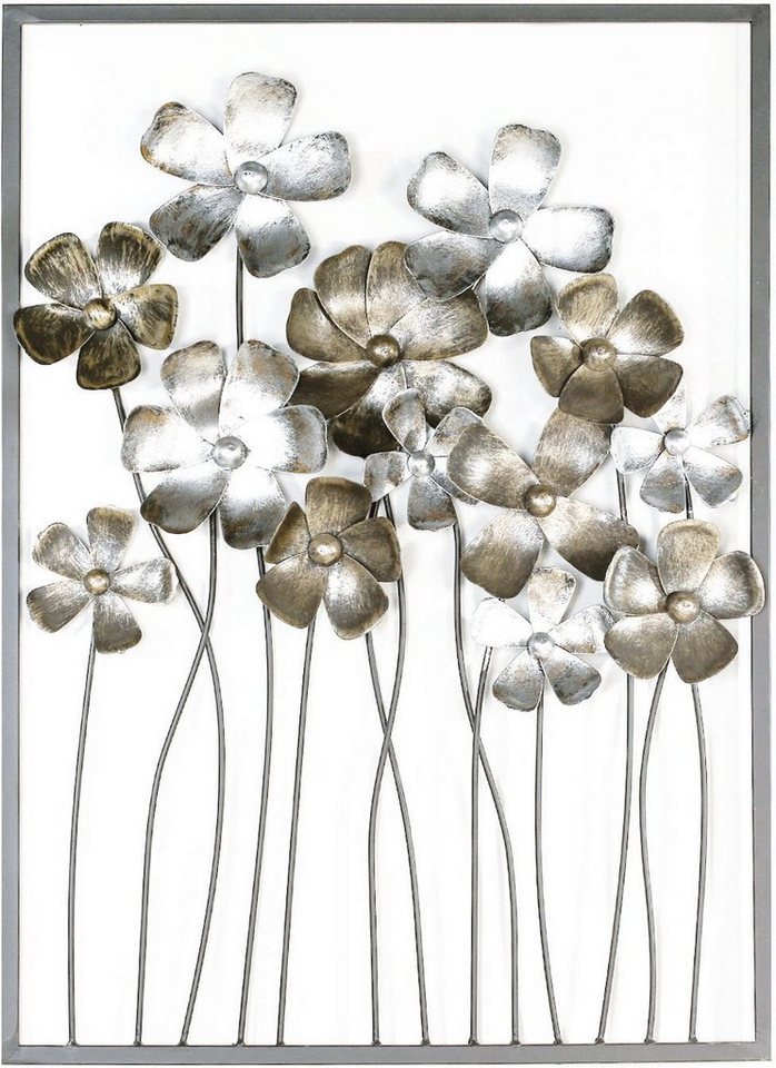 GILDE Wanddekoobjekt Wandrelief Fleurs, braun/champagnerfarben (1 St),  Wanddeko, aus Metall, Blumen, dekorativ im Esszimmer & Wohnzimmer, Farbe:  braun, champagnerfarben, farben