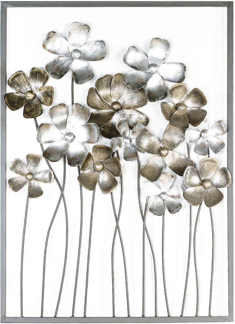 GILDE Wanddekoobjekt »Wandrelief Fleurs, braun/champagnerfarben« (1 St), Wanddeko, aus Metall, Blumen, dekorativ im Esszimmer & Wohnzimmer