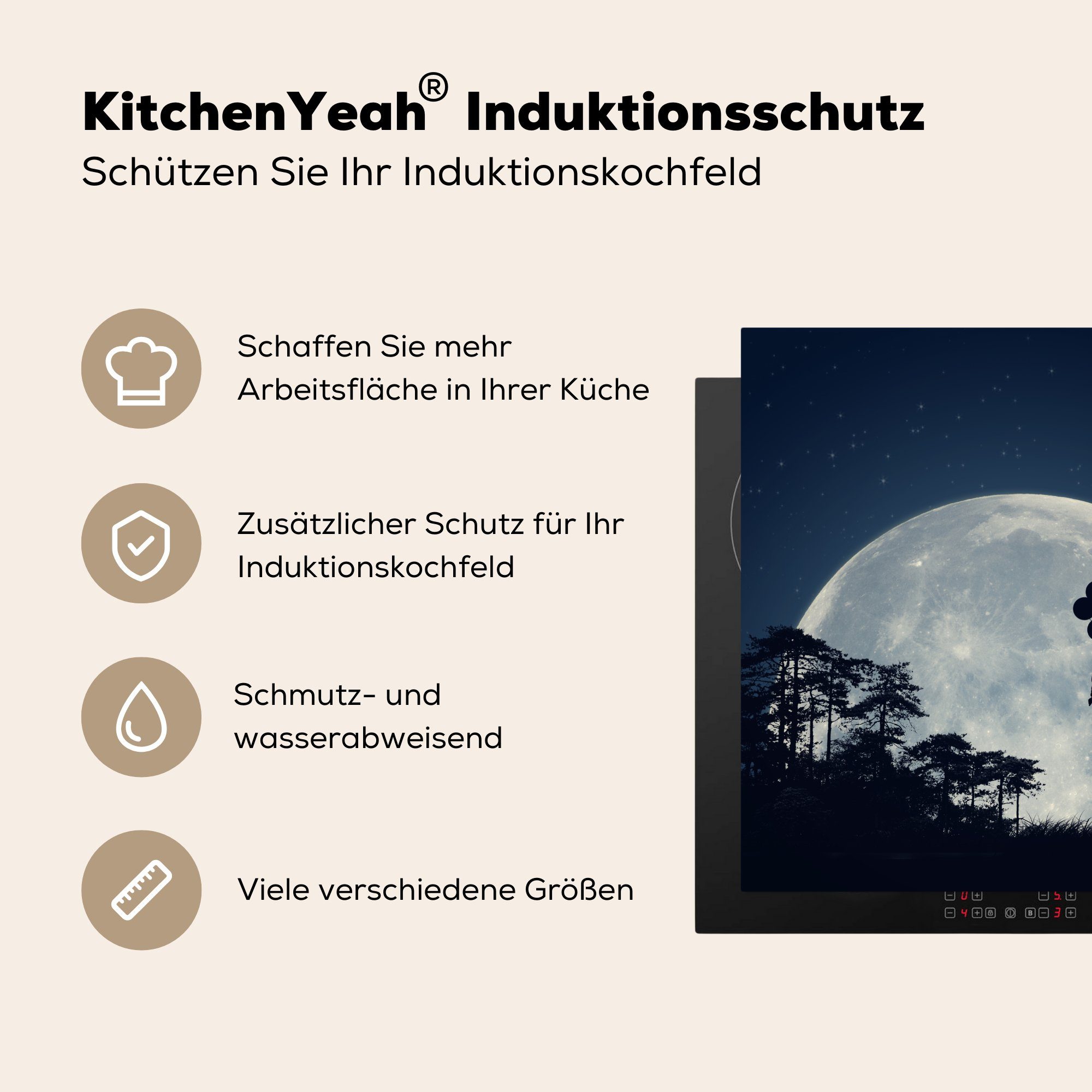 MuchoWow Herdblende-/Abdeckplatte Mond Mädchen 78x78 Arbeitsplatte - küche (1 - für tlg), Vinyl, Ceranfeldabdeckung, Nacht, cm
