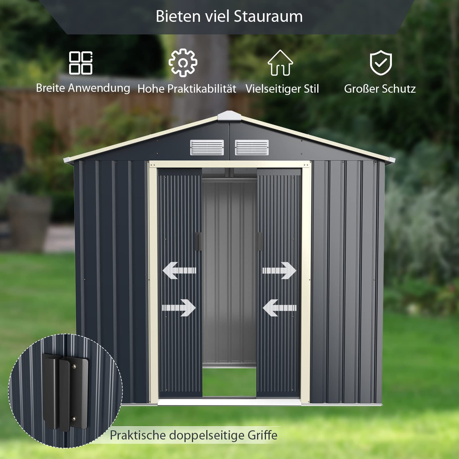 COSTWAY Gerätehaus, BxT: 213x127 cm, mit 4 Luftschlitzen & Schiebetür