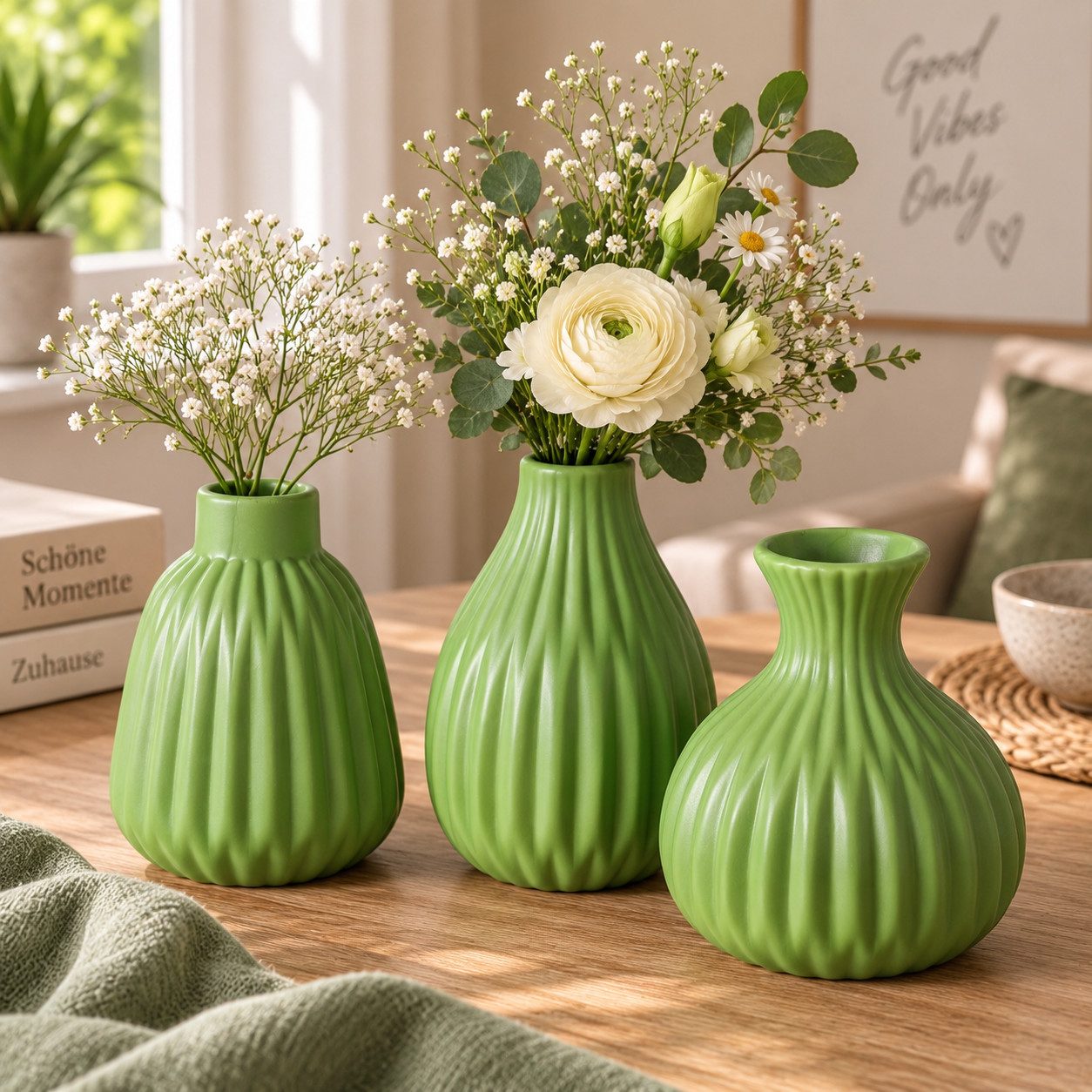 BOLTZE Dekovase Vase Esko 3er Set Grün Keramik 12cm (3 St)