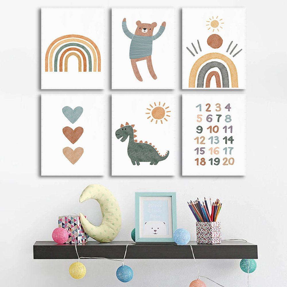 Color Design Poster, (6er Set), Bilder für Kinderzimmer Wohnzimmer Flur  Küche Schlafzimmer, Dekoration Wandbild ohne Rahmen, gedruckt auf Premium  Papier, ECO verpackt ohne Plastik, Made in Germany, Modell A407