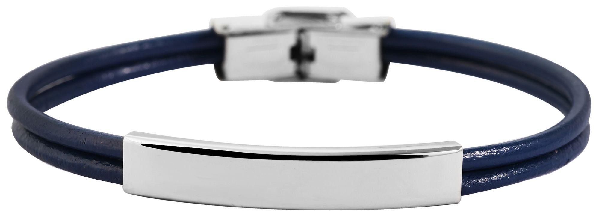 AKZENT Lederarmband Edelstahl Armband Nadine aus Gravurplatte Blau mit (einzeln) Echtleder