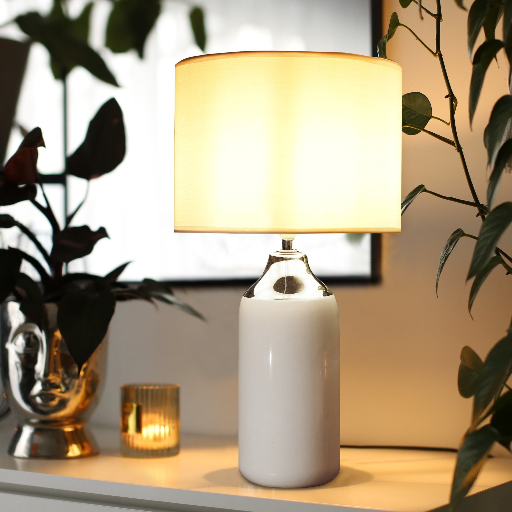 E14 1,5 Tischlampe VENO Schreibtischlampe weiß, Leuchmittel Konsimo wechselbar, glänzend Nachttischlampe m,