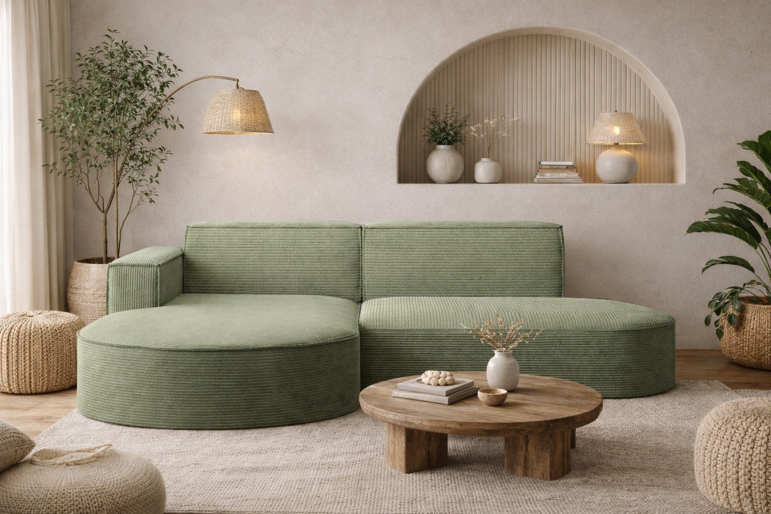 Kaiser Möbel Ecksofa Designer MODENA STUDIO L stoff Cord, Ecksofa, Cord Sofa, L-Form, Links/Rechts wählbar