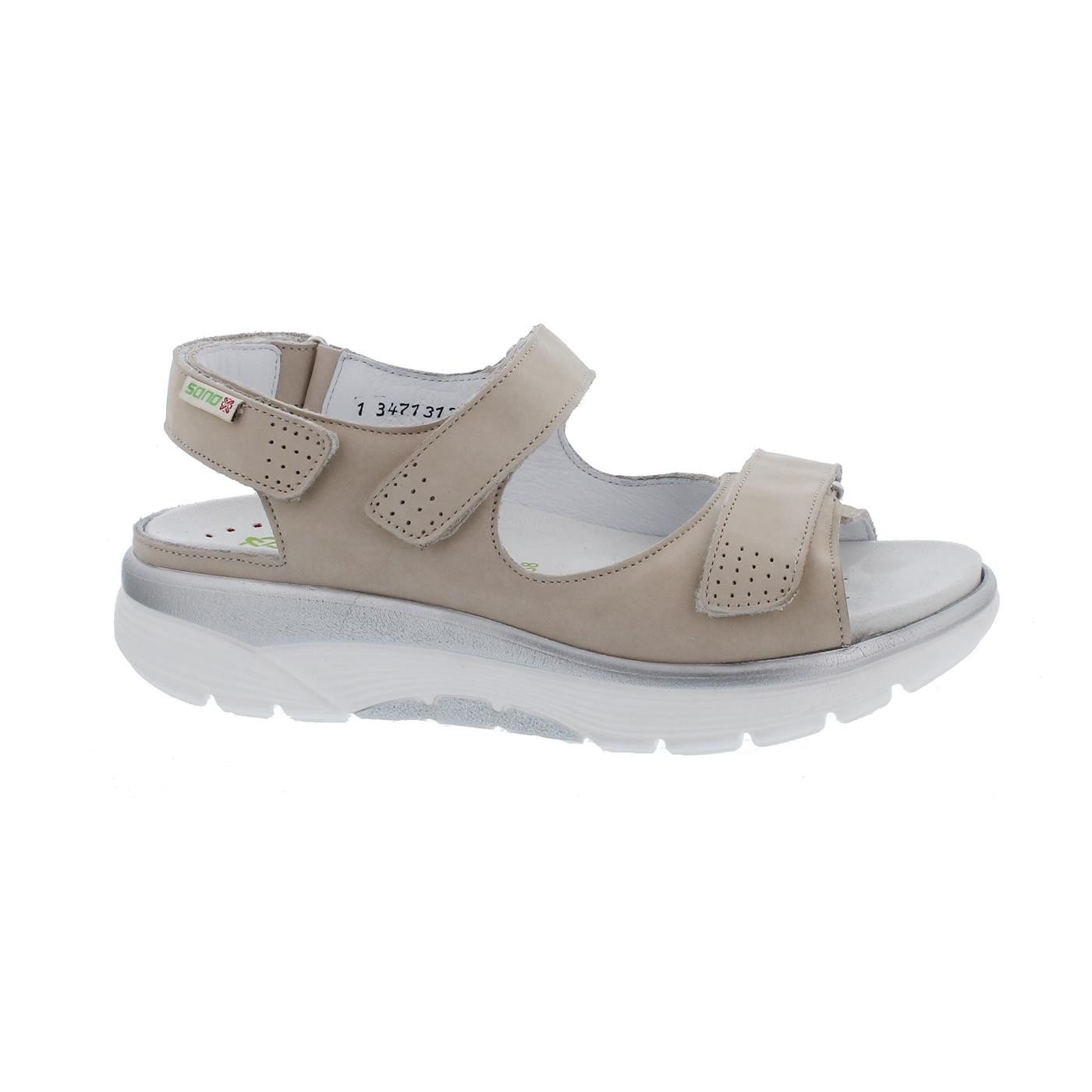 sano Sano Norine Sandale, Bucksoft (Nubukleder), Hellbeige, Wechselfußbett, Sandale