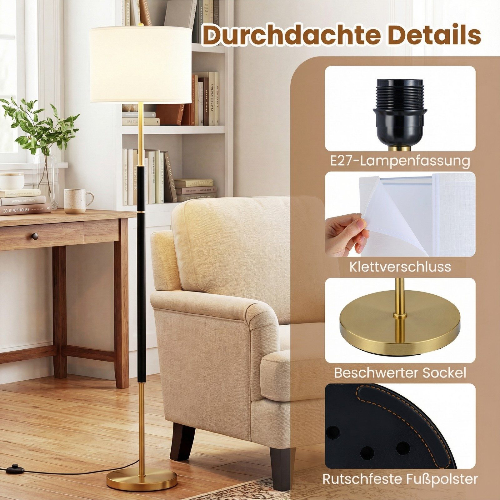 COSTWAY Stehlampe, Stehleuchte wohnzimmer, Standleuchte outdoor