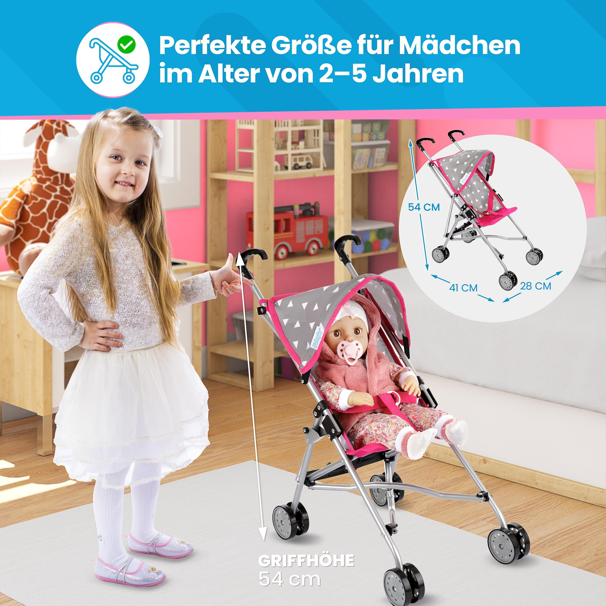 Kinderplay Dolls & Strollers Puppenbuggy Puppenbuggy mit Verdeck – leichter Kinderwagen – ab 2 Jahren – faltbar