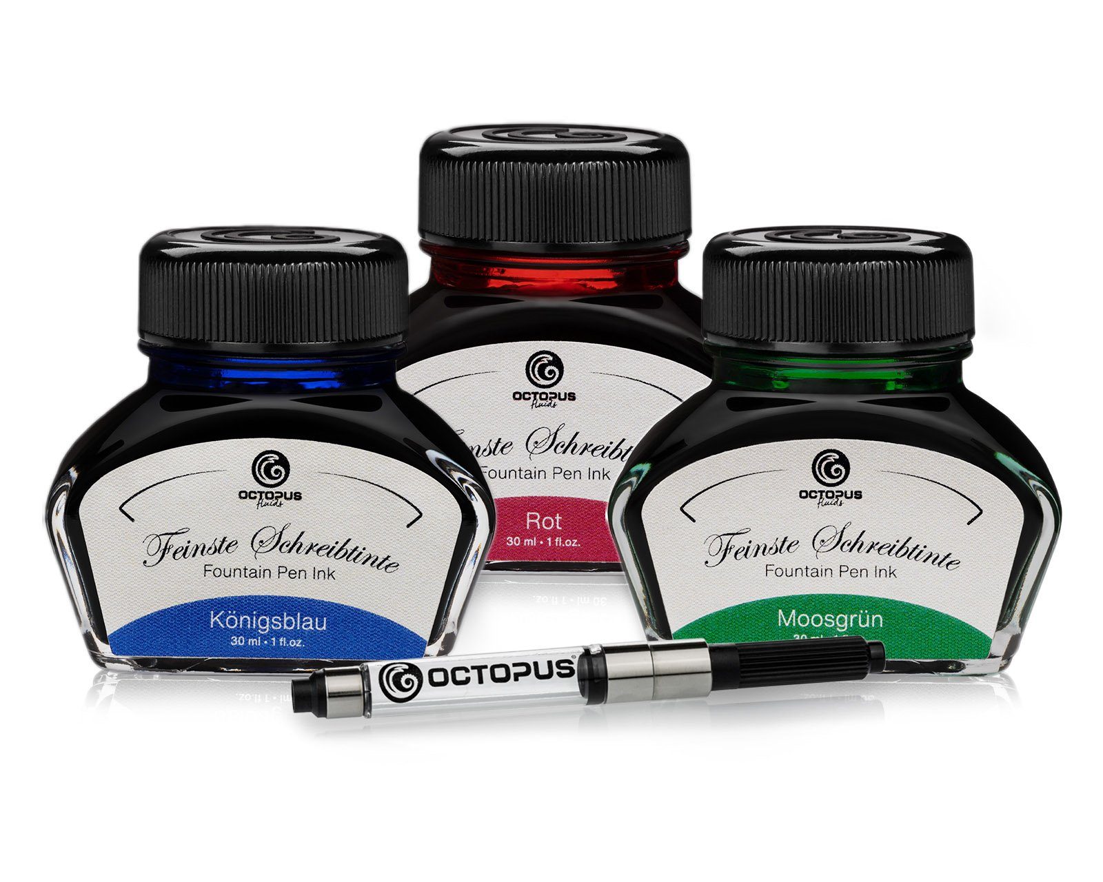 OCTOPUS Fluids 3 x 30ml Schreibtinte mit Konverter, Königsblau, Rot und Moosgrün Tintenglas (Set, 0-tlg)