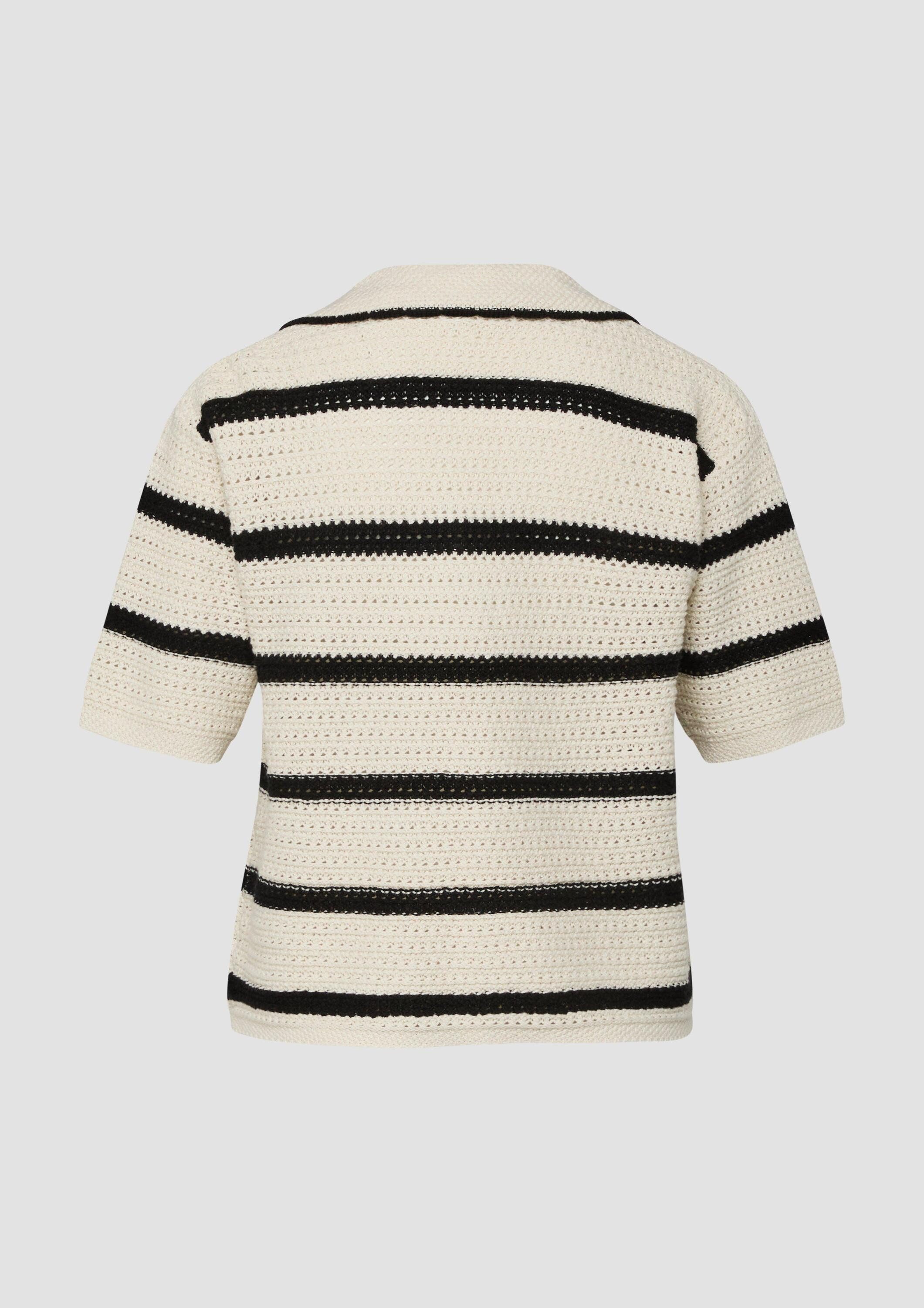 s.Oliver Kurzarmpullover Strickpullover Strickpolo mit V-Ausschnitt