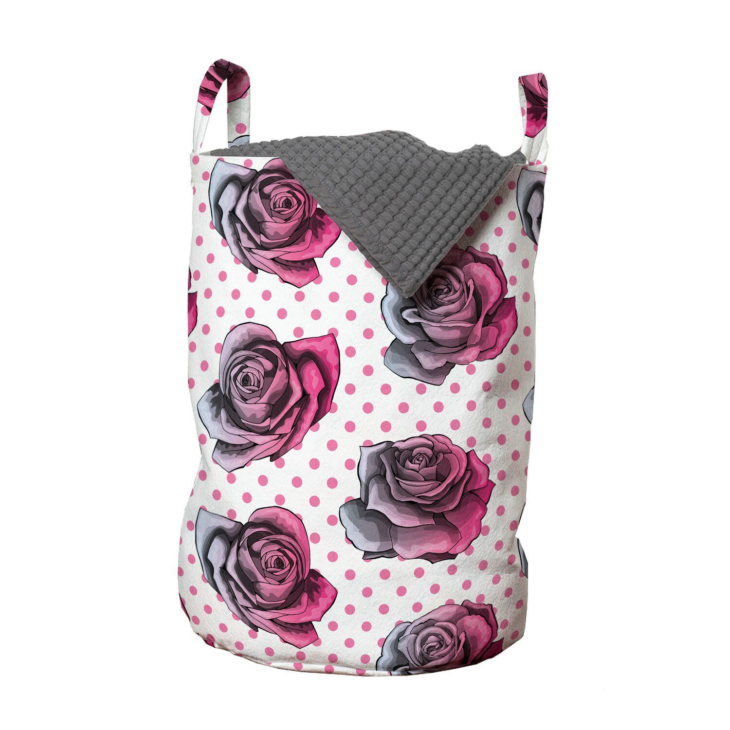Wäschekorb Detaillierte Rosa für mit Abakuhaus Rosen Kordelzugverschluss Wäschesäckchen Kunst Waschsalons, Tupfen Griffen