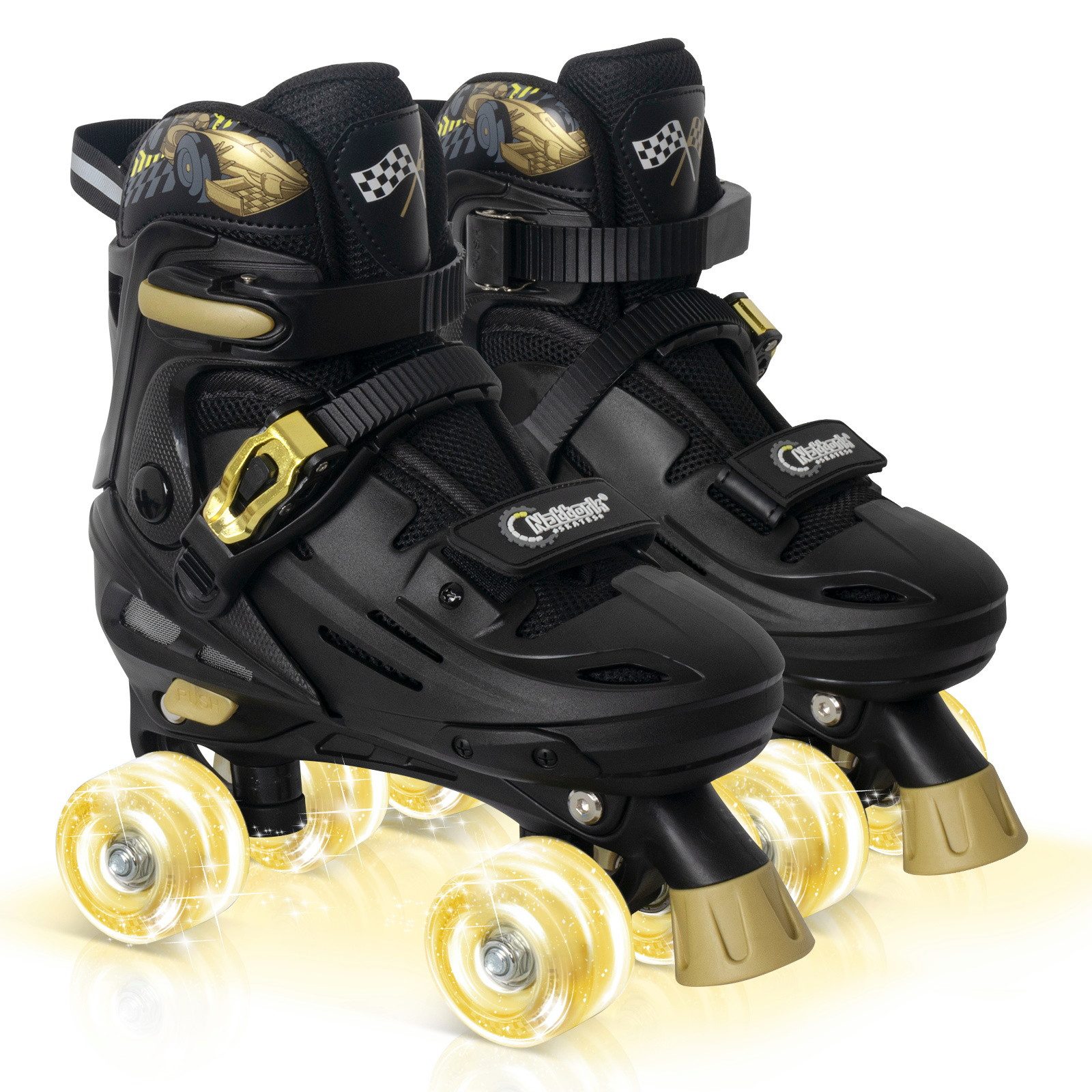 Nattork Rollschuhe Kinder Verstellbar, mit LED-Rädern, Quad Roller Skates Jungen Mädchen, Rennwagen Design, 4 Größen verstellbar, ABEC-7 Lager