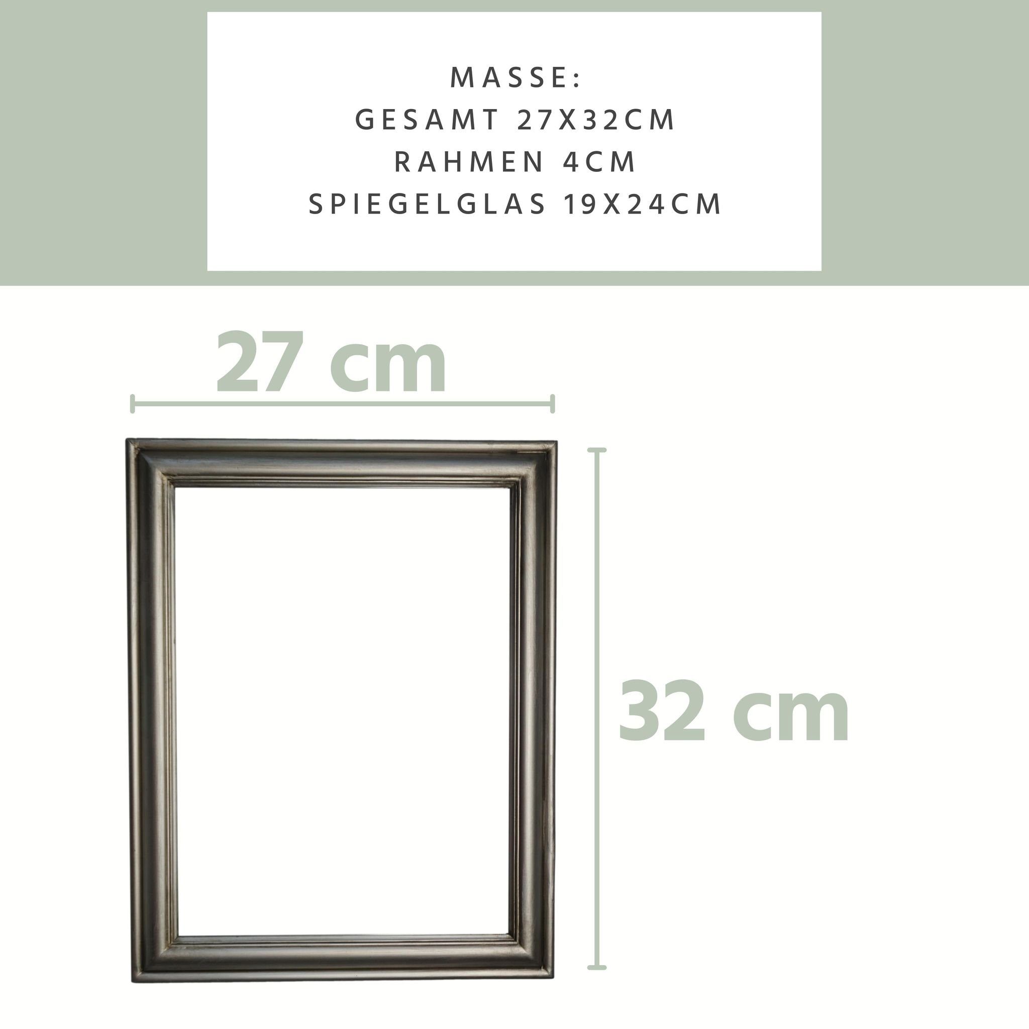 elbmöbel Wandspiegel silber kleiner Holzrahmen silber | Badspiegel Wandspiegel 32x27x3 Spiegel: schlicht Spiegel, Landhaus cm 32x27x3 Vintage Wandpiegel silber
