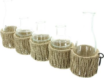 Dekoleidenschaft Tischvase "Flaschen" Vasenhalter aus Metall & Papierschnur, Vasenset mit 5, Glasvasen in Flaschenform, Tischdeko, Blumenvase, Flaschenvase