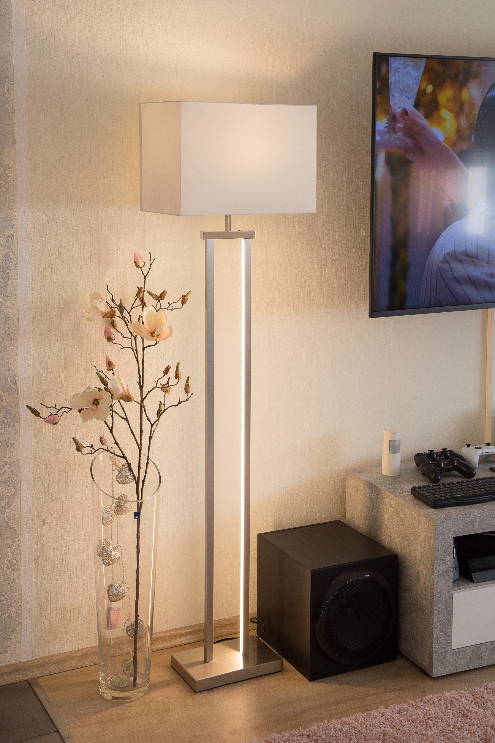 NOWA Stehlampe SYDNEY, Dimmer, Dimmfunktion, mehrere Helligkeitsstufen, Leuchtmittel wechselbar, Warmweiß, Stehleuchte/Textil beige/dimmbar/getrennt schalt-dimmbar/Wohnzimmer