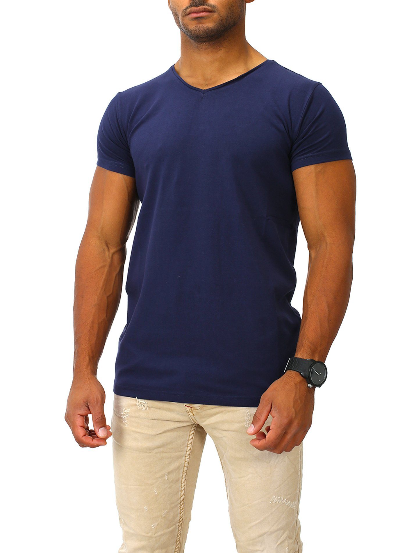 Joe Franks T-Shirt HIGH mit hohem V-Ausschnitt navy