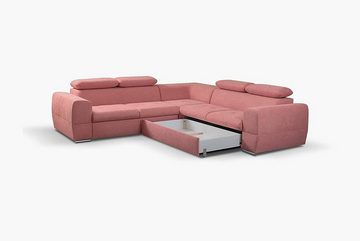 MOEBLO Ecksofa LIZBONA, Eckcouch mit Bettfunktion Couch L-Form Polstergarnitur mit verstellbaren Kopfstützen Wohnlandschaft Polstersofa mit Ottomane Couchgranitur Sofa, mit Schlaffunktion und Bettkasten, - (BxHxT): 265x95x265 cm