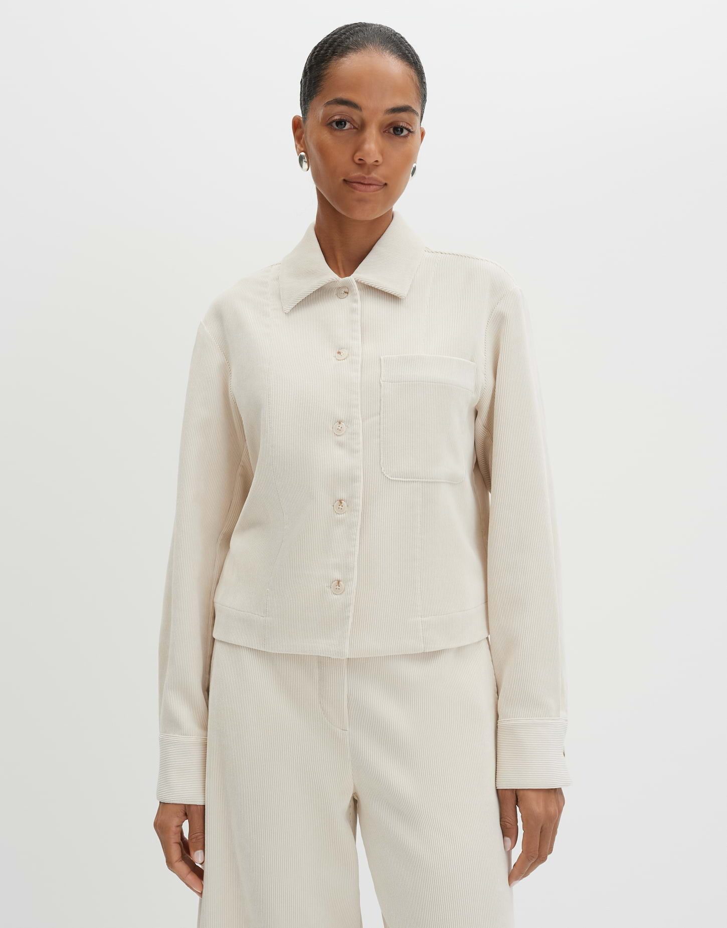 someday Langarmbluse Boxy Overshirt aus Feincord Samtige Oberfläche mit edler Optik