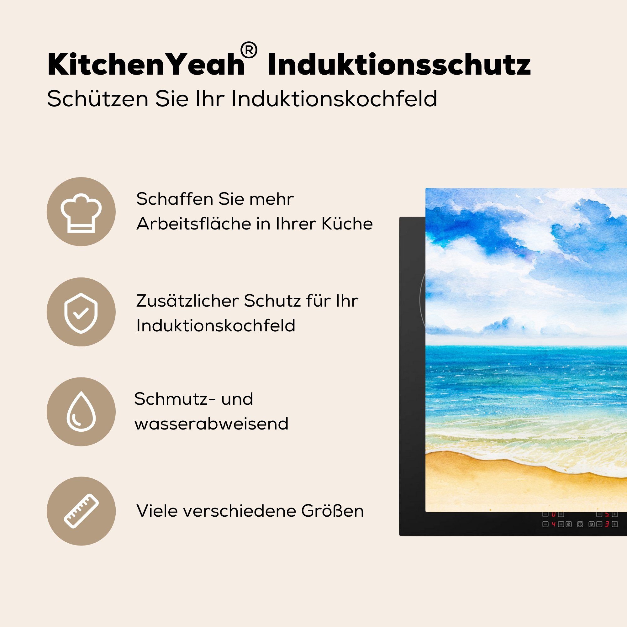 Strand Meer Vinyl, für (1 küche MuchoWow Himmel, 78x78 cm, Herdblende-/Abdeckplatte Ceranfeldabdeckung, - tlg), Arbeitsplatte -