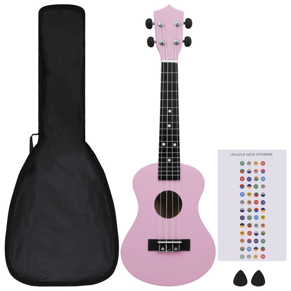 vidaXL Ukulele Sopran-Ukulele-Set mit Tasche für Kinder Rosa 23"