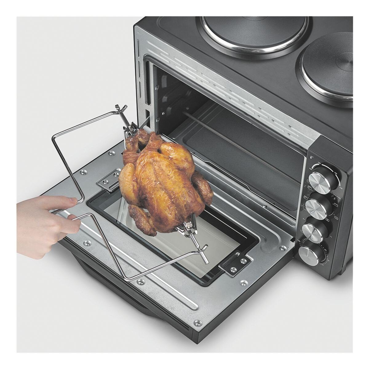 Severin 2-in-1-Toaster TO 2074, für Kuchen, Brötchen, Pommes, Grillhänchen, Kochtopf, Bratpfanne etc., 2500 W, Back- / Toastofen, 2 Kochplatten, 30 Liter, 100°C-230°C, 2500 Watt